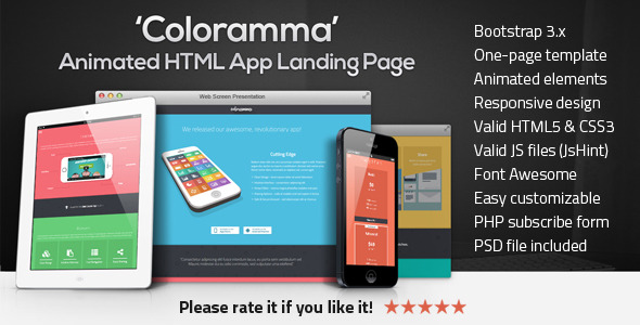 Coloramma - Minimal Animated and Responsive HTML App Landing Page