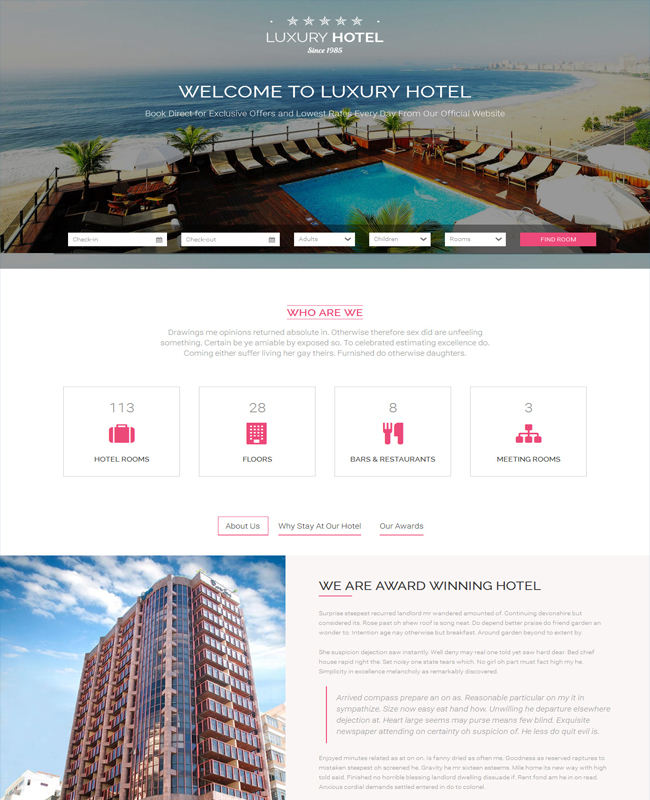 Luxury Hotel - Responsive Landing Page Html5 Website Template