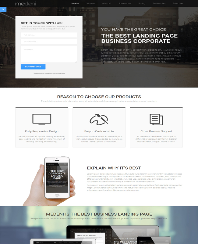 Medeni - Responsive & Clean Corporate Landing Page Website Template