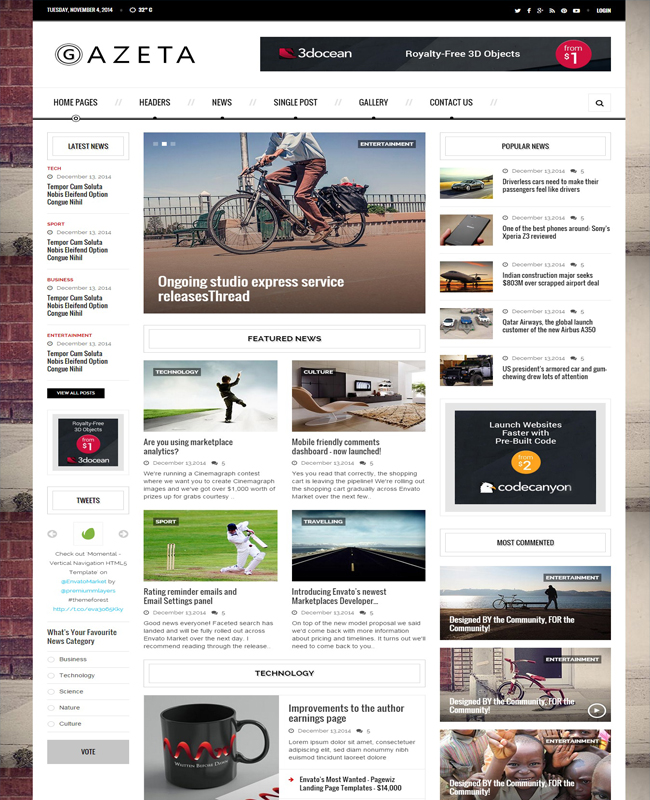 Gazeta - Responsive Entertainment News HTML Template