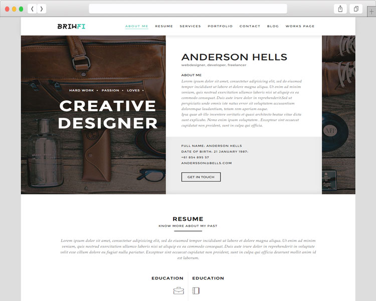 Briwfi - Modern WordPress Resume/Portfolio Theme