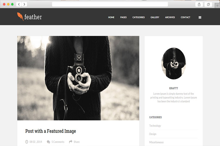 Feather - Clean Flat WordPress Perfect Blog Theme