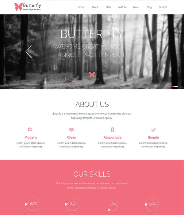 Butterfly-Free Corporate portfolio single page web Template
