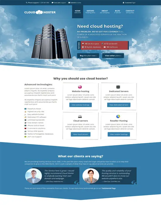 Cloud Hoster - Responsive Hosting HTML5 Company Theme