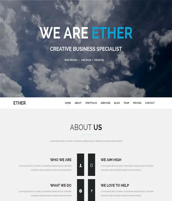 Ether - Bootstrap smart Buisness Portfolio Template