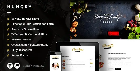 Hungry - Restaurant based One Page HTML5 Web Template