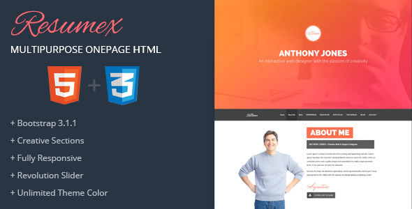 ResumeX Html - Multipurpose One Page Portfolio Template