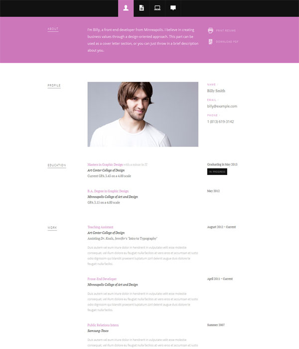 Typebig Resume - Responsive vCard Web Template