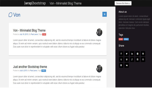 Von - Bootstrap Minimalist Blog Theme