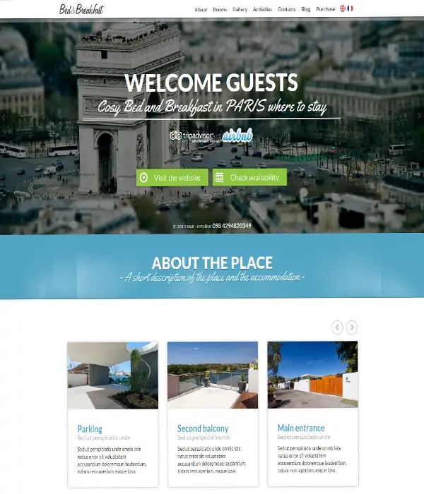 Bed & Breakfast-Single Page scrolling WordPress Theme