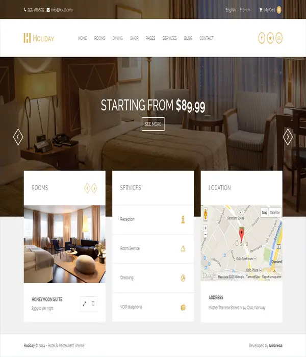 Holiday - Hotel WordPress responsive layout Theme