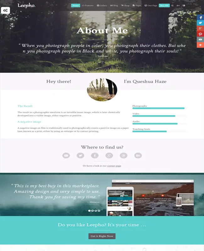 Leepho - WordPress Parallax Effect Photography Theme