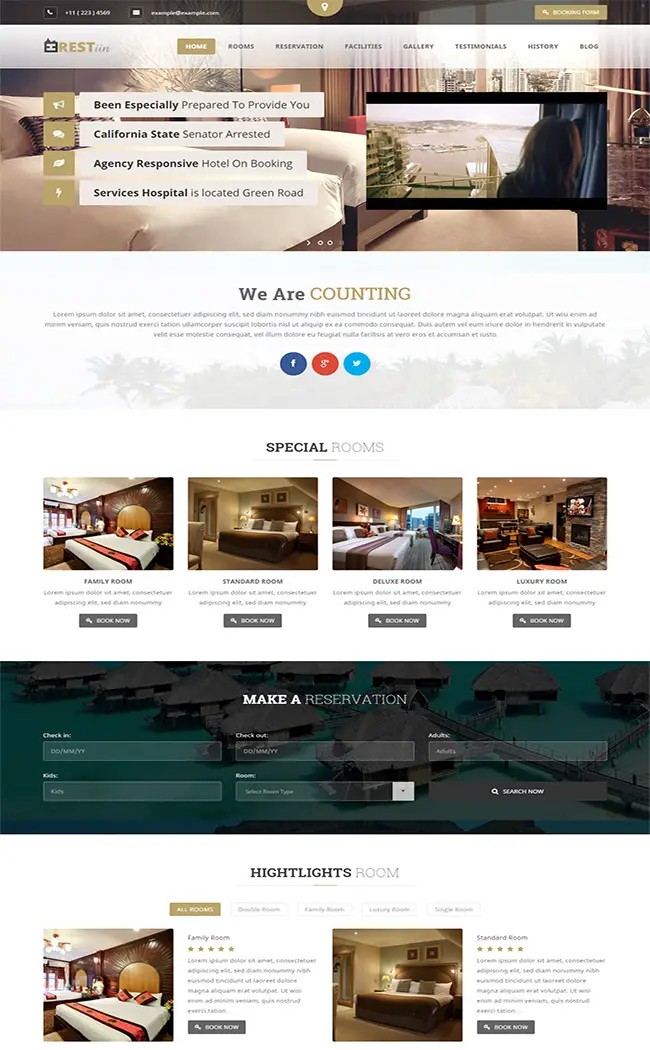 Restinn- A Booking One Page Theme For Resort Hotel