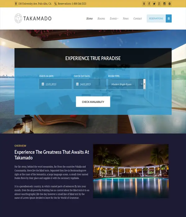 Takamado - Hotel & Resort wordpress Theme