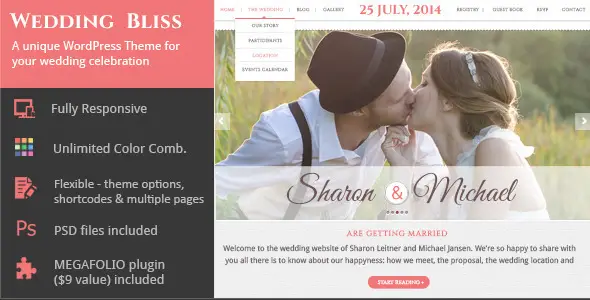 Wedding Bliss - a Unique Elegant Wedding WP Theme