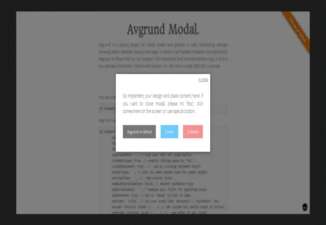 Avgrund - A jQuery plugin for modal boxes and popups