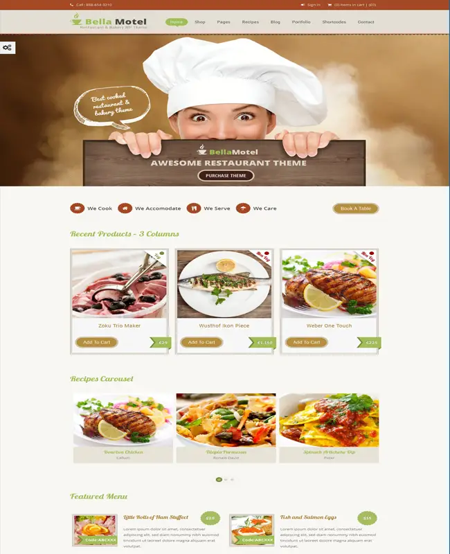 Bella Motel - WordPress Restaurant & Bakery Theme