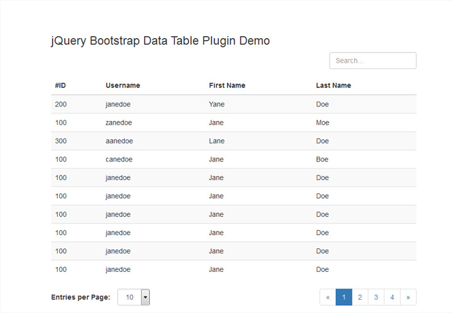 Bootstrap Data Table - jQuery Table sorting, pagination and search Plugin