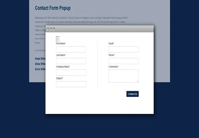 Contact Popup - jQuery Contact Form Modal Plugin 