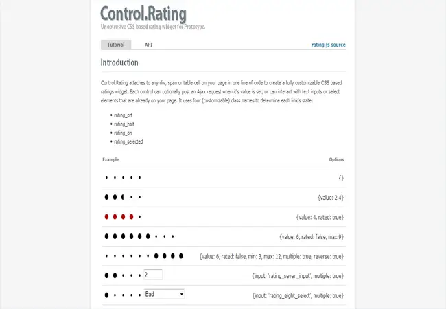 Control.Rating - Unobtrusive CSS based rating widget for Prototype 