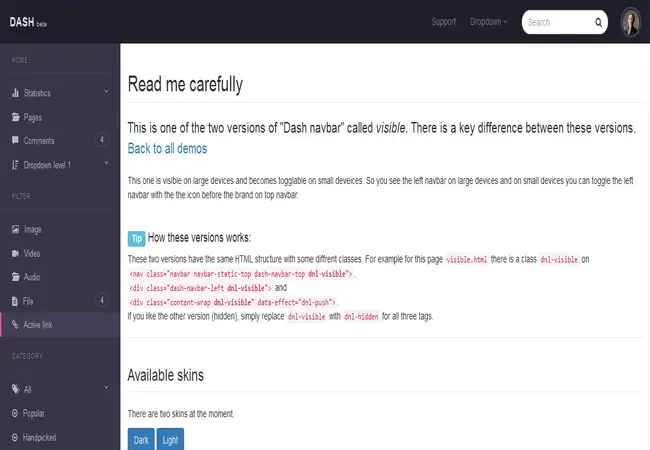 Dash - Responsive Bootstrap Dashboard Navbar Plugin