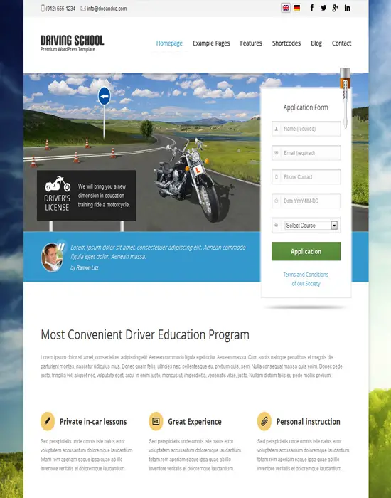 Driving School - Responsive WordPress Theme for Small Business