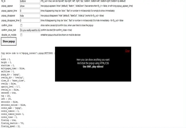 Flying Popup - jQuery Modal Plugin With Flash and Video Supported
