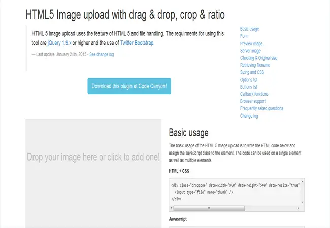 HTML5 Image upload responsive Plugin with drag & drop, crop & ratio