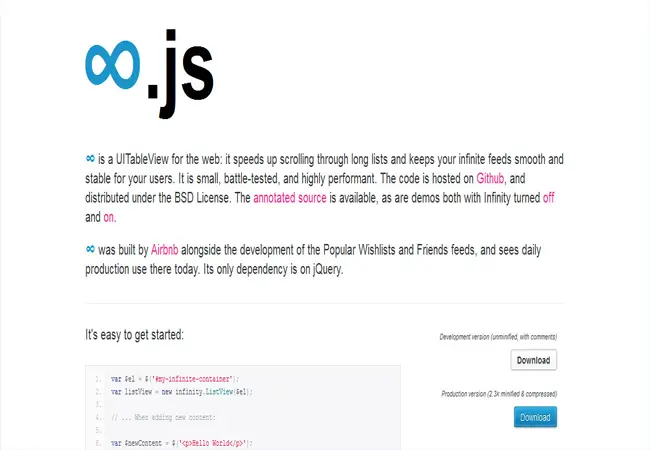 Infinity.js - long lists smooth animation