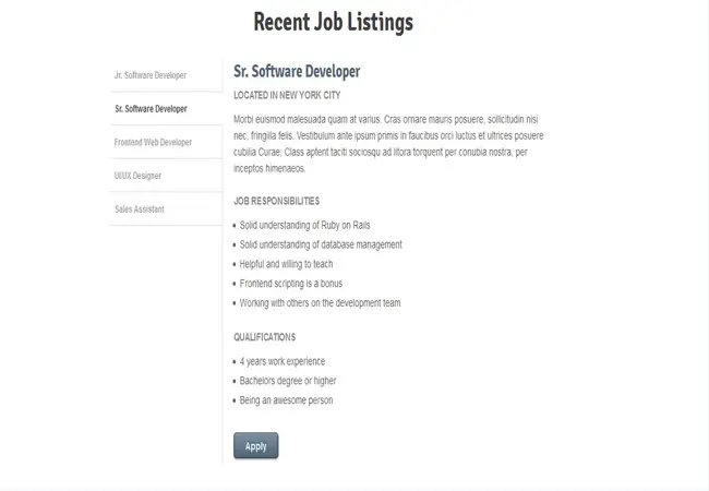 Job Listing - Widget Using CSS3 and jQuery Menu 