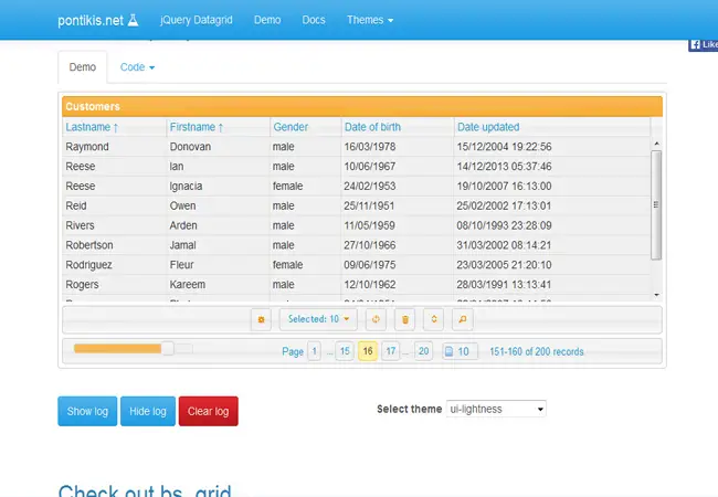 Jui Datagrid - jQuery Datagrid Data Table sorting free Plugin