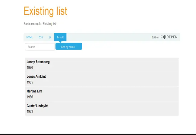 List.js - Powerful and incredibly fast data sorting Plugin