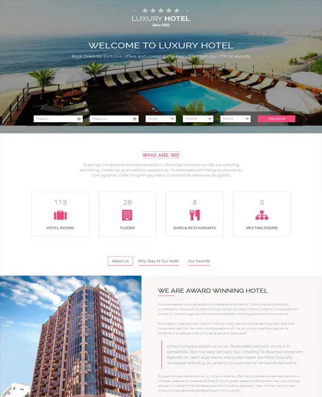 Luxury Hotel - Responsive Landing Page Html5 Website Template