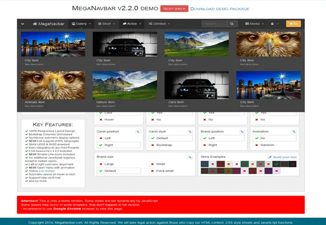 MegaNavbar - Bootstrap 3.0+ Advanced Mega Menu Plugin