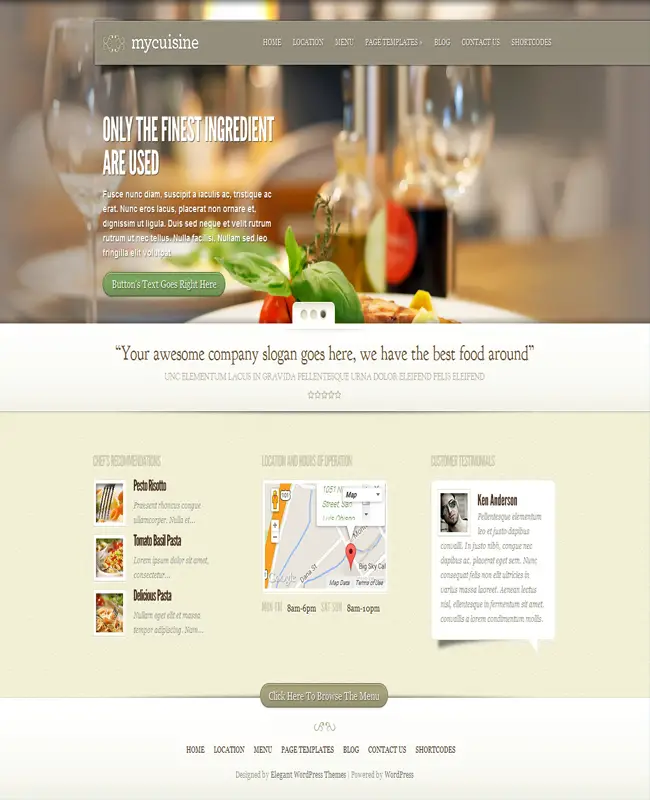 MyCuisine - WordPress Restaurant & Cafe lounge WordPress Theme