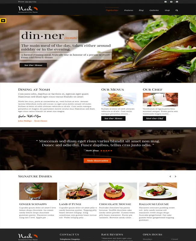 Nosh - Sophisticated Restaurant and Bar WordPress Theme