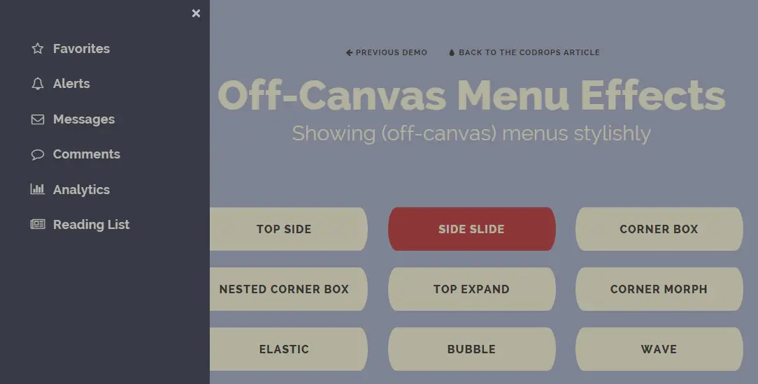Off-Canvas - Free CSS3 Multiple Effects Menu Plugin