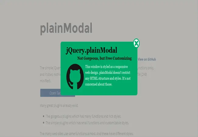 PlainModal - simple jQuery Plugin for customizable modal windows