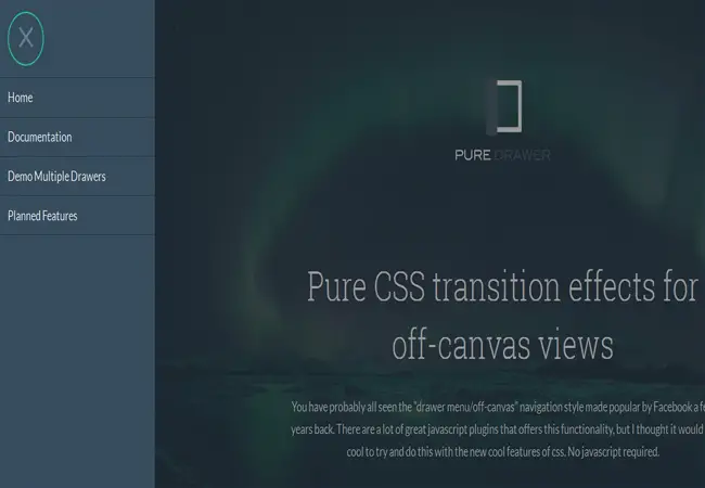 Pure Drawer- Free Off canvas drawers and CSS3 Menu