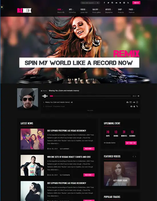 Remix - WordPress Music-Band-Club-Party-Event Theme