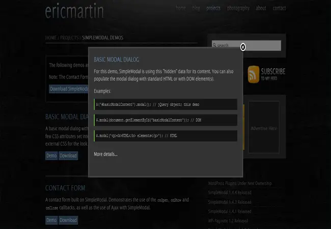 SimpleModal - A modal dialog framework Free jQuery Plugin
