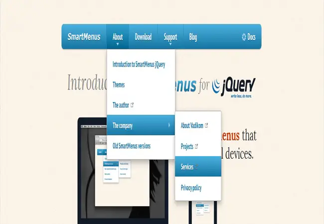 SmartMenus - Responsive and Advanced jQuery website menu plugin