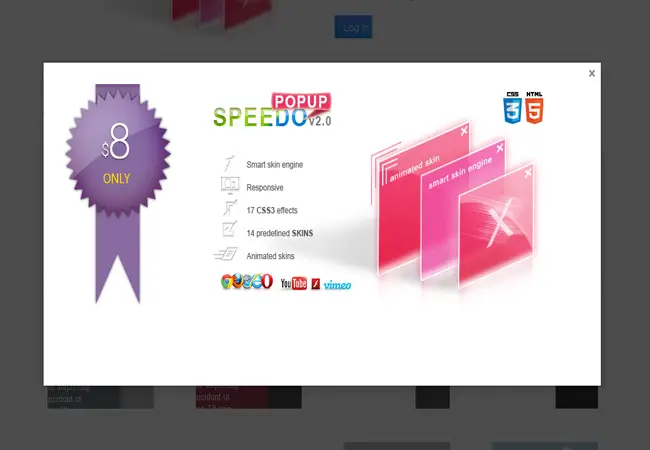 Speedo Popup - Multipurpose Usages jQuery Popup Modal Plugin