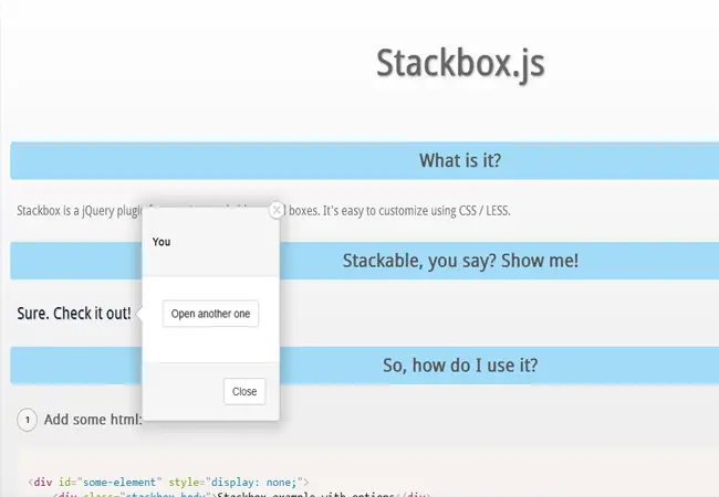 StackBox - Free Simple jquery modal example
