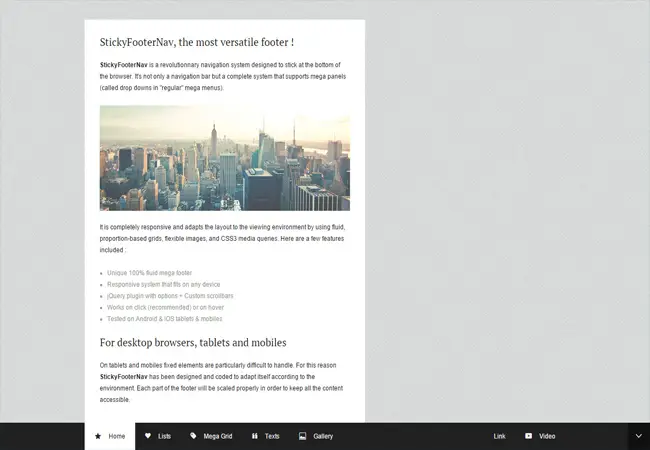StickyFooterNav - Unique Responsive Mega Footer Solution menu