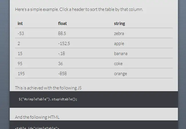 Stupid - jQuery Table Sorting Free Plugin