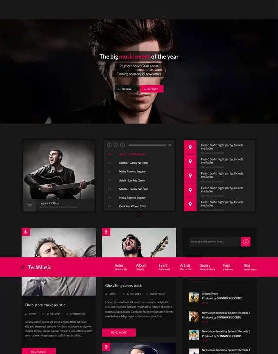TechMusic - WordPress Musician Band Club or Party Theme
