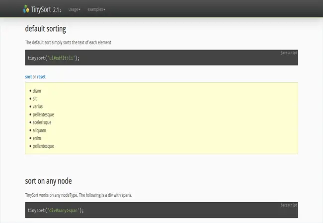 TinySort - Free text data sorting Js Plugin