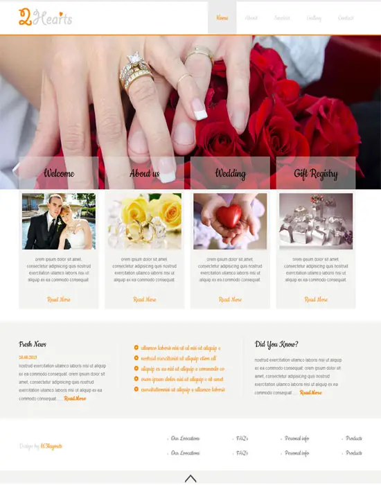 2Hearts a wedding planner responsive Website Template