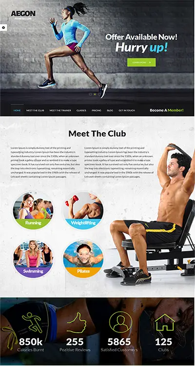 Aegon - Responsive Gym/Fitness Club Template
